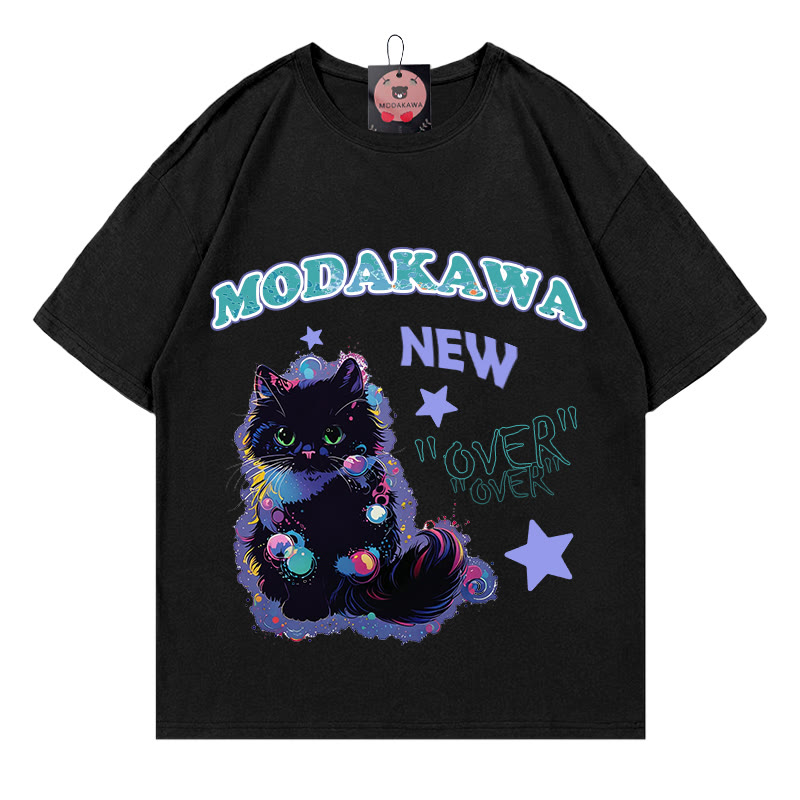 NEW OVER キティレタープリント100%綿ModakawaTシャツ - Black - 5XL - image 2