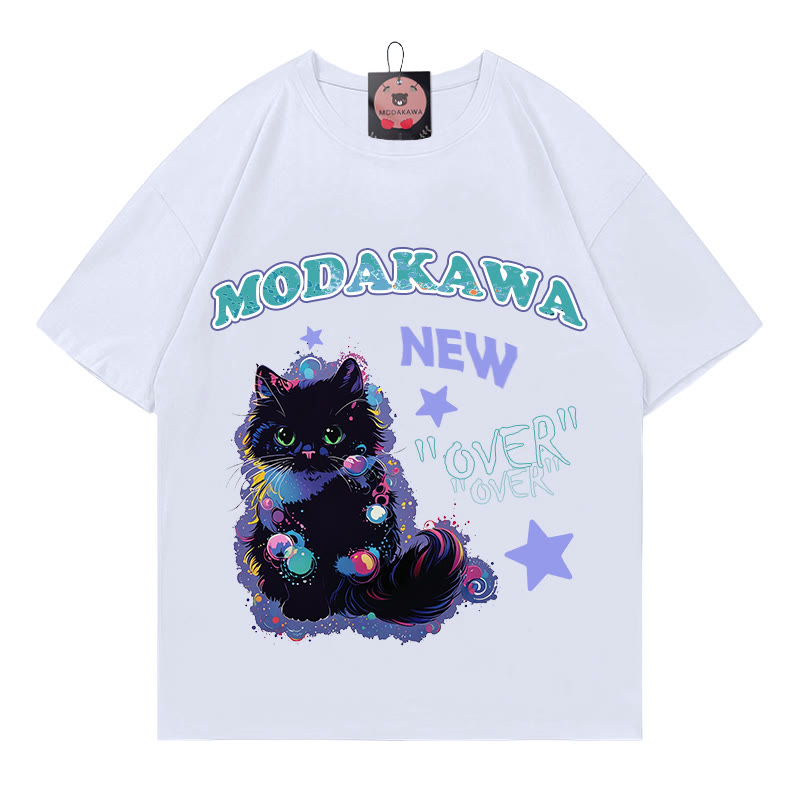 NEW OVER キティレタープリント100%綿ModakawaTシャツ - White - 5XL - image 1