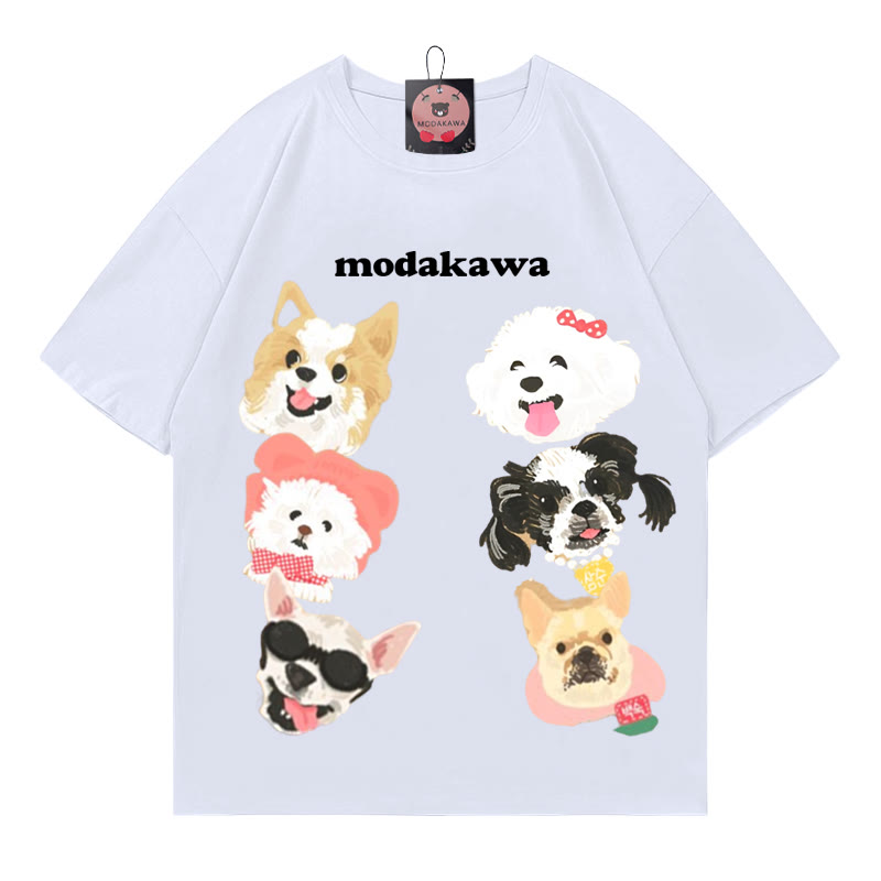 子犬の文字プリント100%綿ModakawaTシャツ - White - 5XL - image 2
