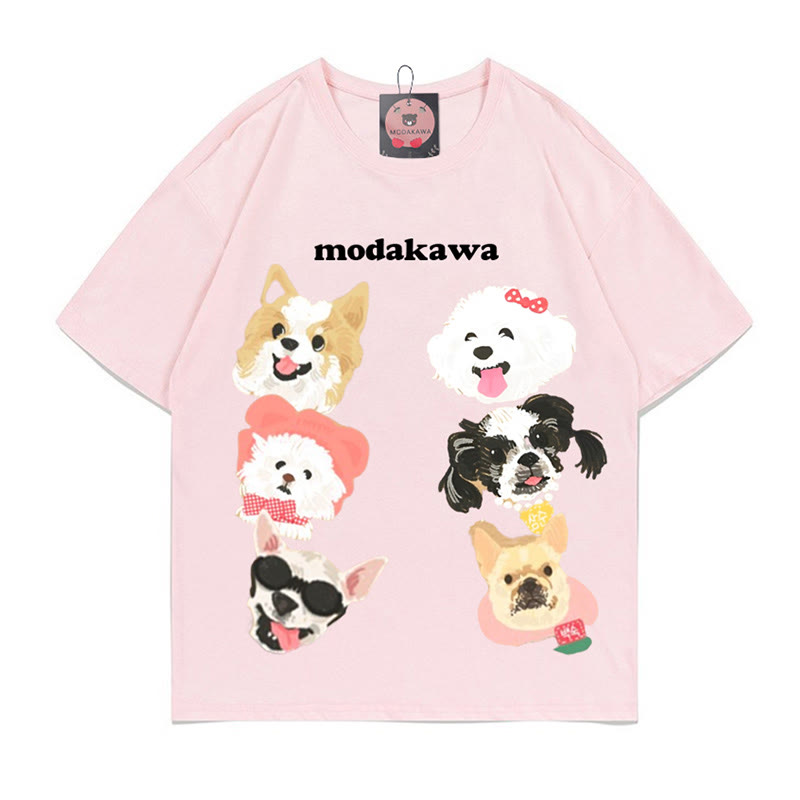 子犬の文字プリント100%綿ModakawaTシャツ - Pink - 5XL - image 1