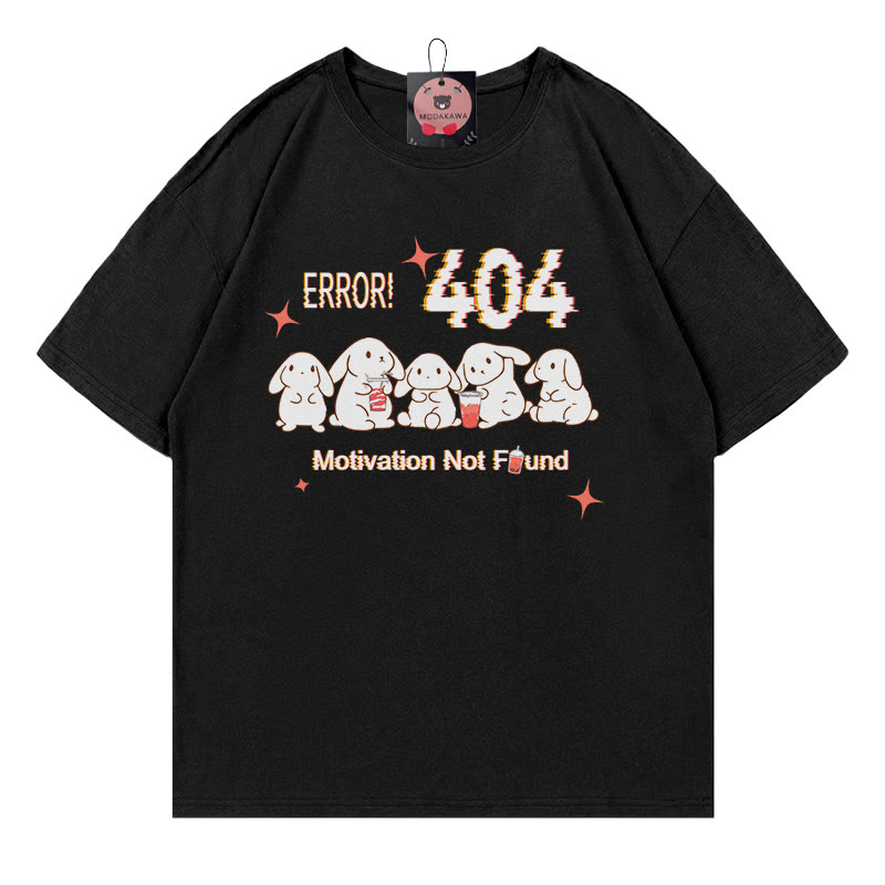 ERROR 404 MOTIVATION NOT FOUNDん バニープリント100%綿ModakawaTシャツ - Black - 5XL - image 3