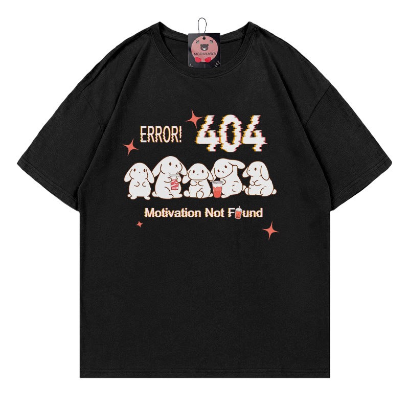 ERROR 404 MOTIVATION NOT FOUNDん バニープリント100%綿ModakawaTシャツ - Black - 5XL - image 3