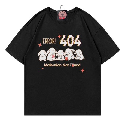 ERROR 404 MOTIVATION NOT FOUNDん バニープリント100%綿ModakawaTシャツ - Black - 5XL - image 3