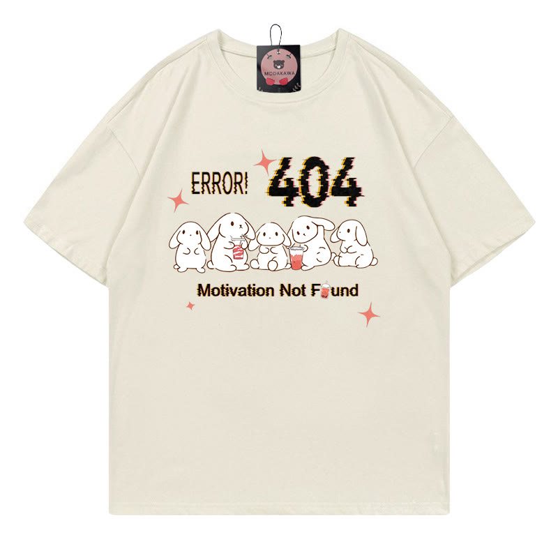 ERROR 404 MOTIVATION NOT FOUNDん バニープリント100%綿ModakawaTシャツ - Beige - 5XL - image 2