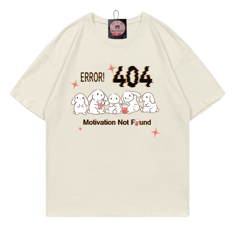 ERROR 404 MOTIVATION NOT FOUNDん バニープリント100%綿ModakawaTシャツ - Beige - 5XL - image 2