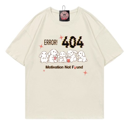 ERROR 404 MOTIVATION NOT FOUNDん バニープリント100%綿ModakawaTシャツ - Beige - 5XL - image 2