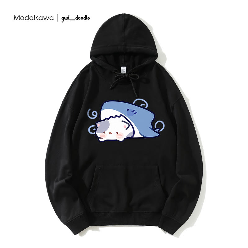 Modakawa x gud_doodleシャークキティプリント ルーズパーカー - Black - 5XL - image 3