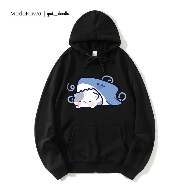Modakawa x gud_doodleシャークキティプリント ルーズパーカー - Black - 5XL - image 3