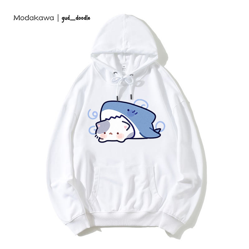 Modakawa x gud_doodleシャークキティプリント ルーズパーカー - White - 5XL - image 1