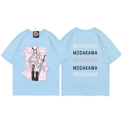 MODAKAWA X airii.exeキティガールレタープリント100%綿Tシャツ - Blue - 5XL - image 8