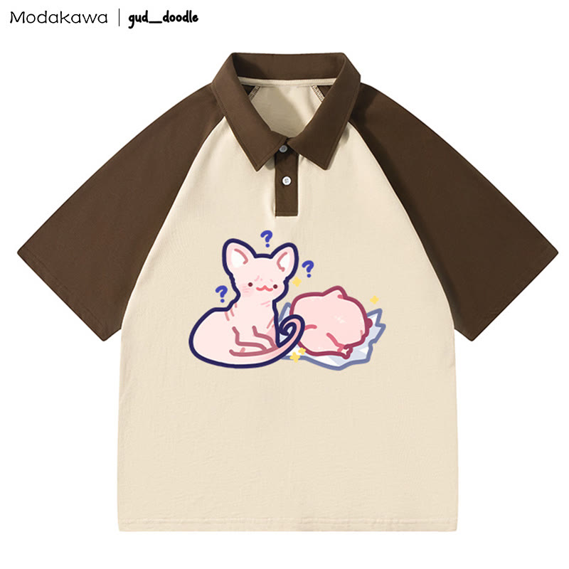 MODAKAWA X gud_doodleキティチキンレタープリントポロTシャツ - Brown - 4XL - image 1