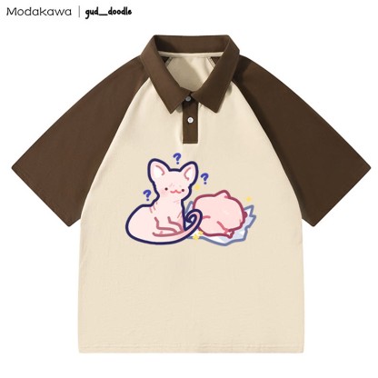 MODAKAWA X gud_doodleキティチキンレタープリントポロTシャツ - Brown - 4XL - image 1