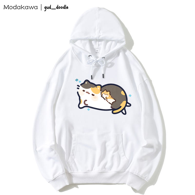 MODAKAWA X gud_doodleスリーピングキティプリント ルーズパーカー - White - 5XL - image 1