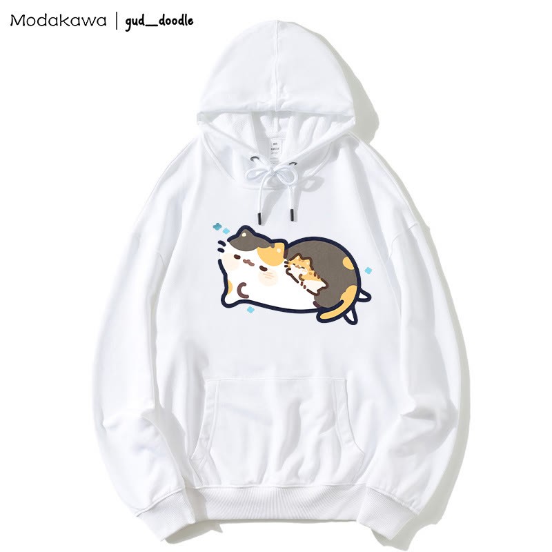 MODAKAWA X gud_doodleスリーピングキティプリント ルーズパーカー - White - 5XL - image 1