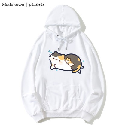 MODAKAWA X gud_doodleスリーピングキティプリント ルーズパーカー - White - 5XL - image 1