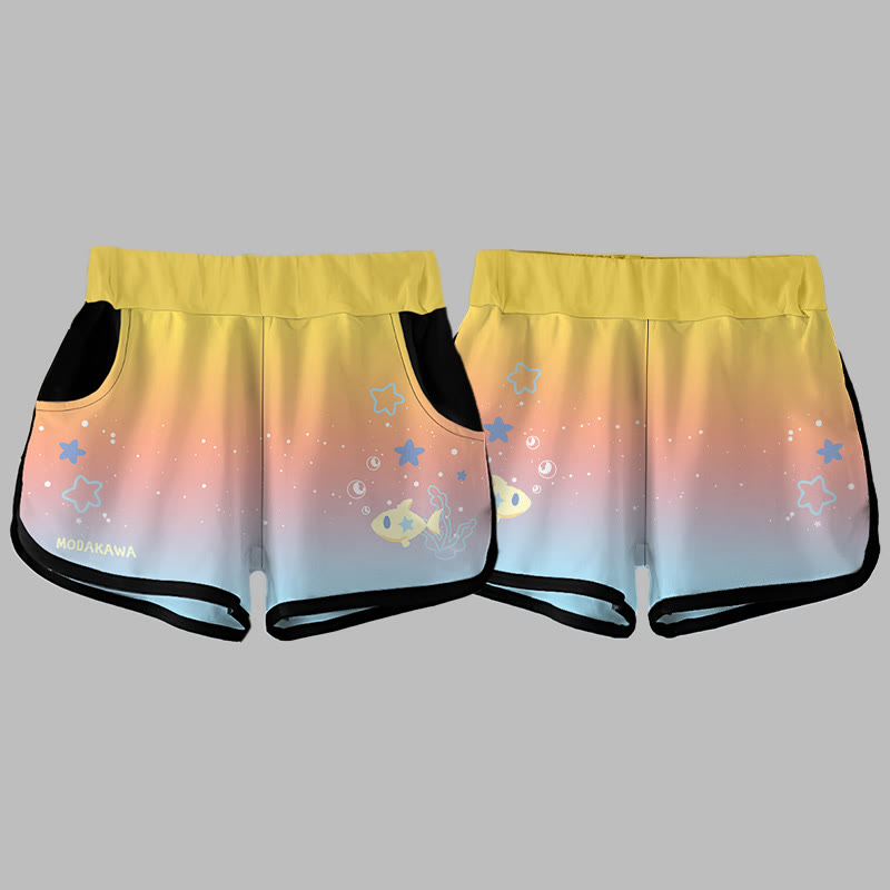  グラデーションフィッシュスタープリントModakawaショートパンツ - image 1