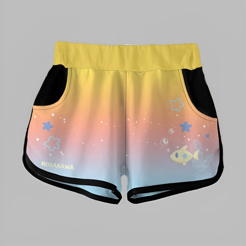  グラデーションフィッシュスタープリントModakawaショートパンツ - Yellow&Pink&Blue - 5XL - image 2