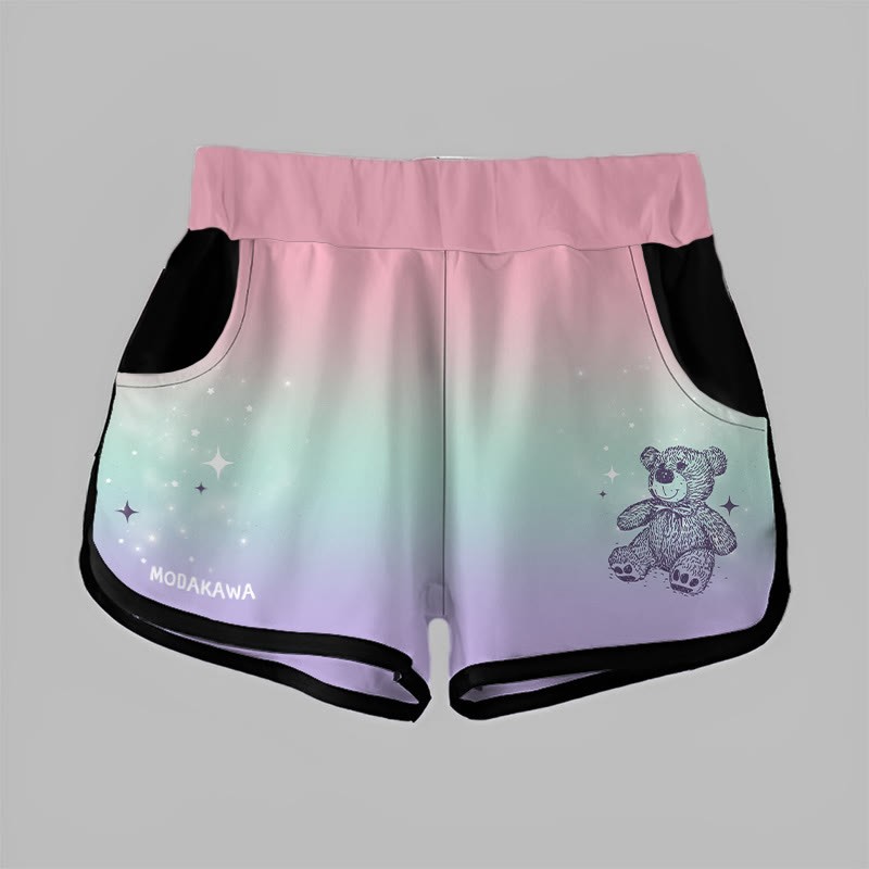  グラデーションベアプリントModakawaショートパンツ - Pink&Green&Purple - 5XL - image 2