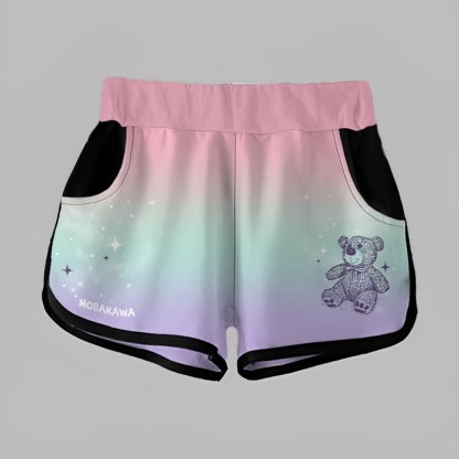  グラデーションベアプリントModakawaショートパンツ - Pink&Green&Purple - 5XL - image 2