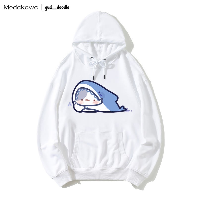 MODAKAWA X gud_doodleキティシャークプリント ルーズパーカー - White - 5XL - image 1