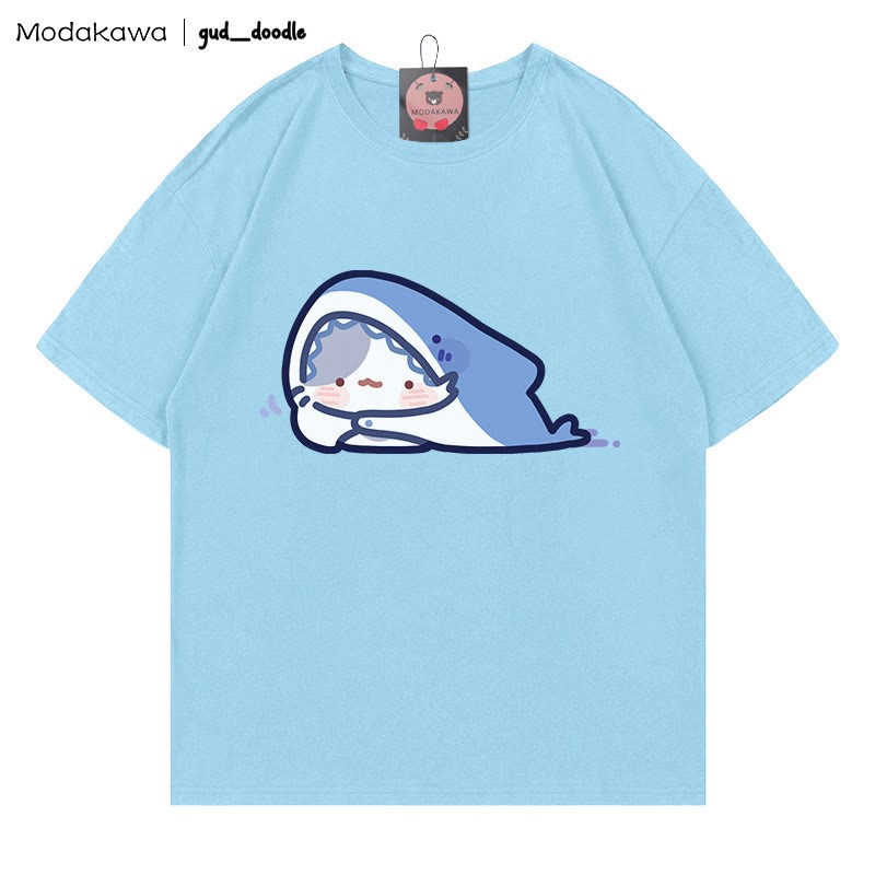 MODAKAWA X gud_doodleキティシャークプリントTシャツ - Blue - 5XL - image 1