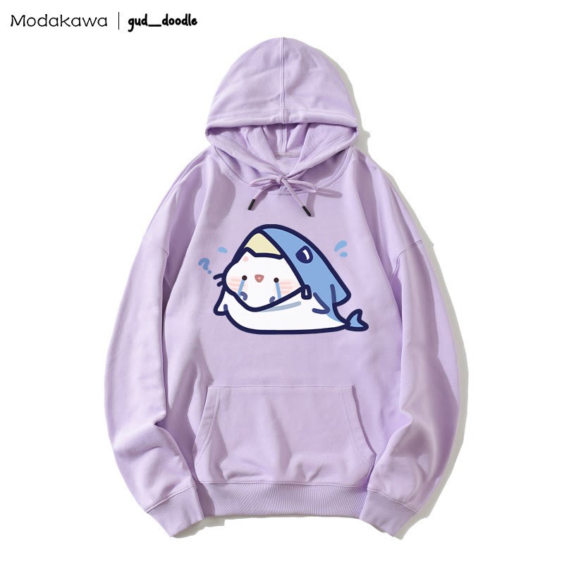 MODAKAWA X gud_doodleキティシャークプリント ルーズパーカー - Purple - 5XL - image 1