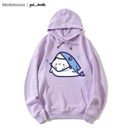 MODAKAWA X gud_doodleキティシャークプリント ルーズパーカー - Purple - 5XL - image 1