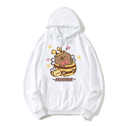 カピバラの蜂の文字プリントModakawaカワルーズパーカー - White - 5XL - image 2