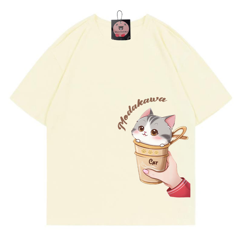 カップキティレタープリント MODAKAWA Tシャツ - Apricot - 5XL - image 1