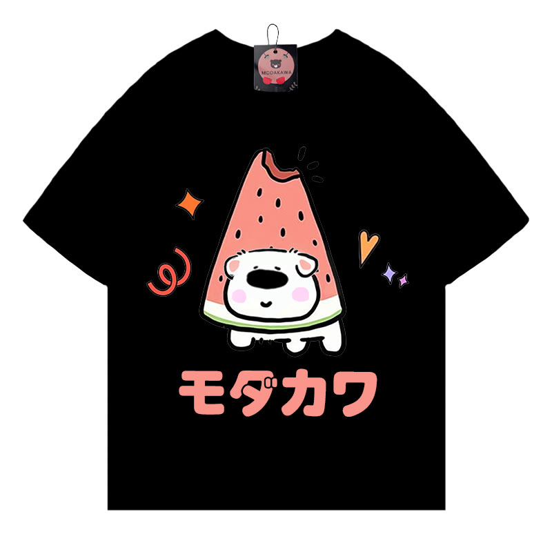 スイカの子犬の文字プリント MODAKAWA Tシャツ - Black - 5XL - image 1