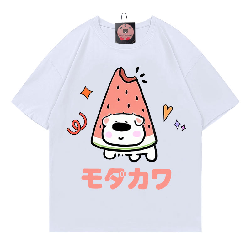 スイカの子犬の文字プリント MODAKAWA Tシャツ - White - 5XL - image 2