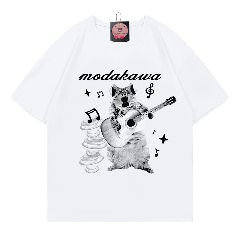 ギターキティレタープリント MODAKAWA Tシャツ - White - 5XL - image 1