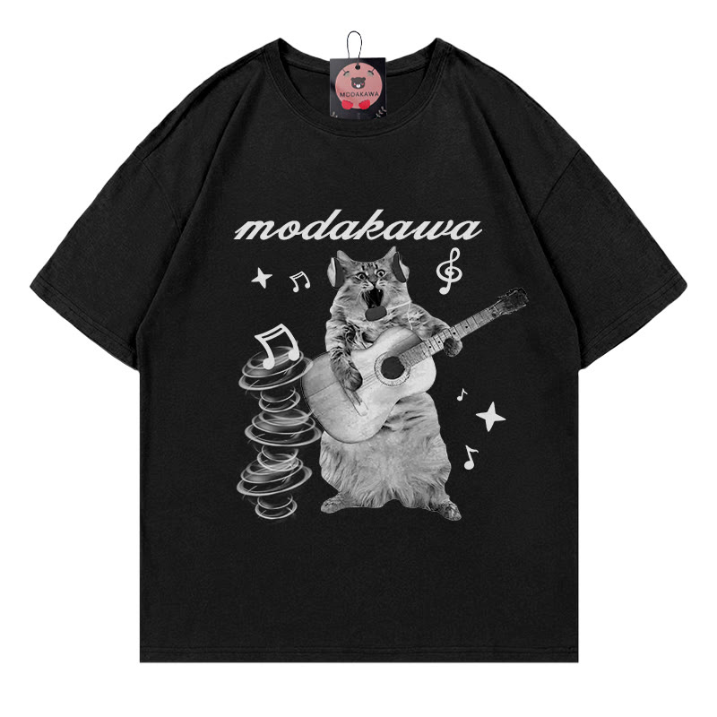 ギターキティレタープリント MODAKAWA Tシャツ - Black - 5XL - image 2