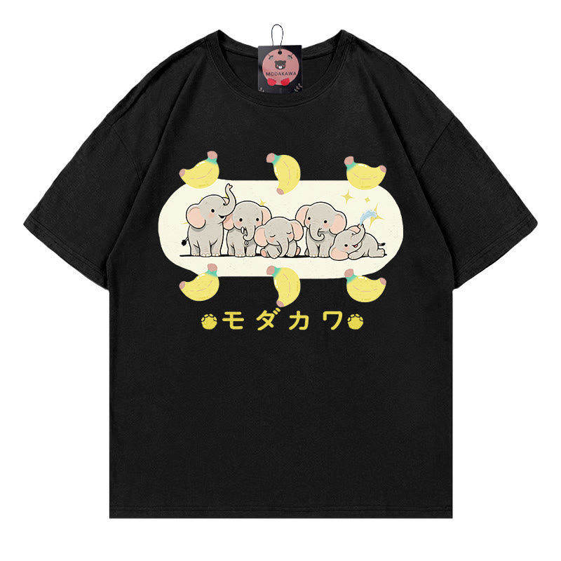 エレファントバナナレタープリント MODAKAWA Tシャツ - Black - 5XL - image 1