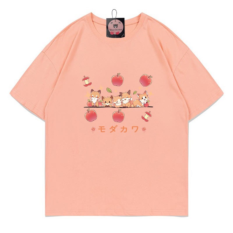 キツネリンゴレタープリント MODAKAWA Tシャツ - Peach - 5XL - image 3