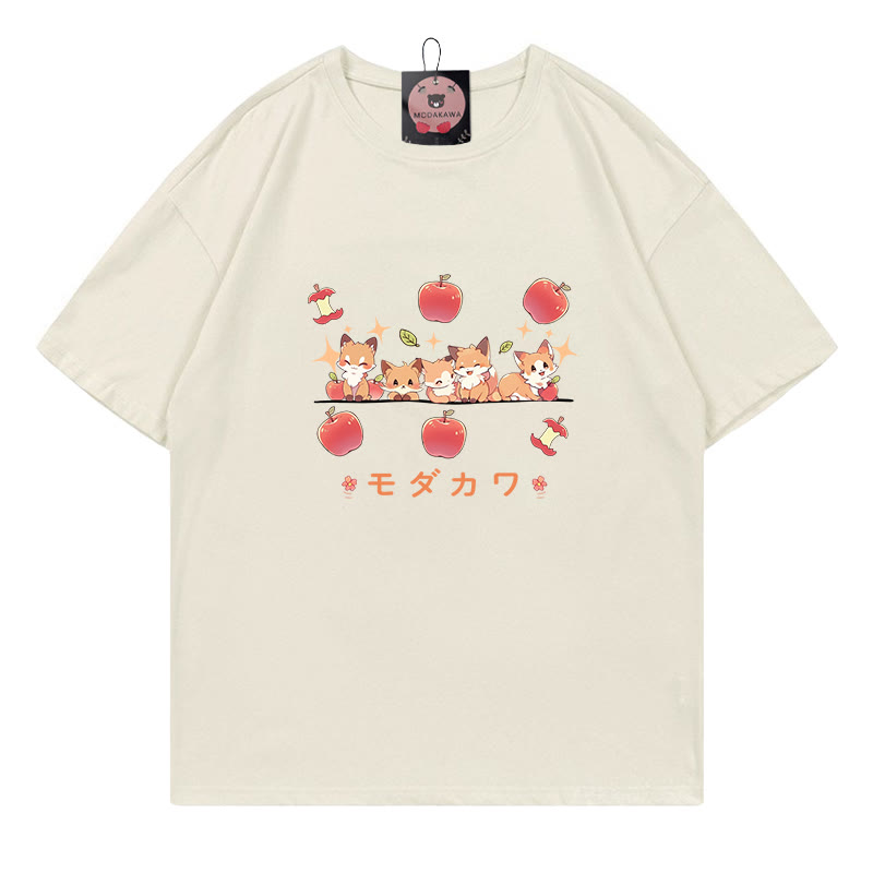 キツネリンゴレタープリント MODAKAWA Tシャツ - Beige - 5XL - image 1