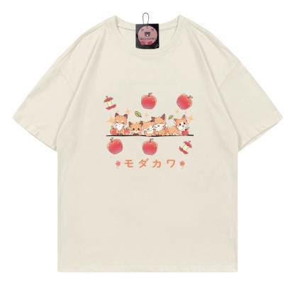 キツネリンゴレタープリント MODAKAWA Tシャツ - Beige - 5XL - image 1