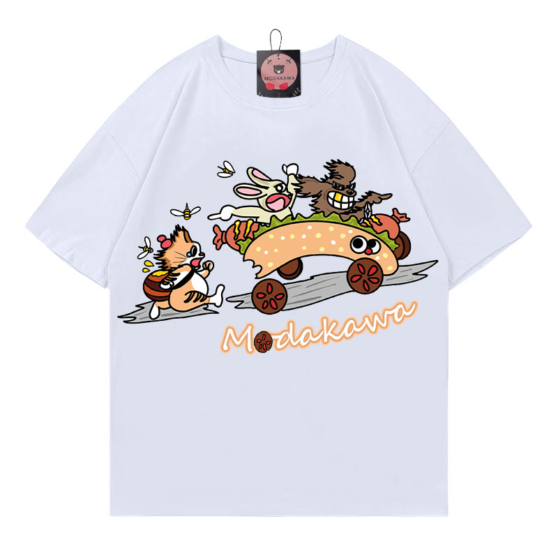 フードレースレタープリント MODAKAWA Tシャツ - White - 5XL - image 2