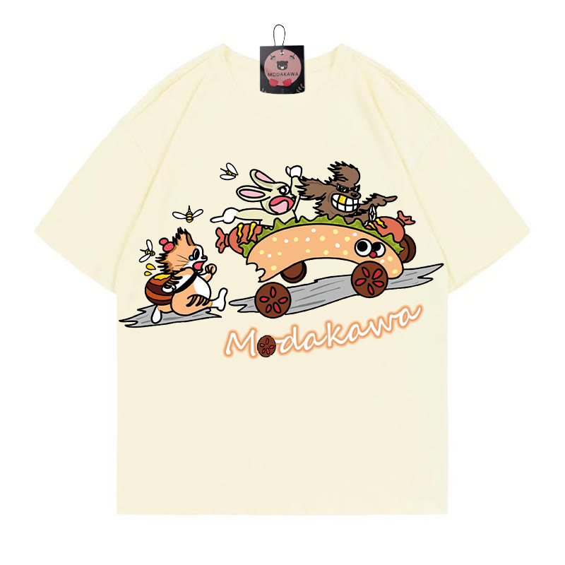 フードレースレタープリント MODAKAWA Tシャツ - Apricot - 5XL - image 1
