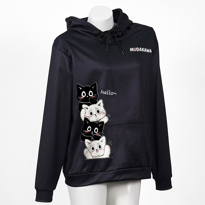 スタックキティレタープリントModakawaカワルーズパーカー - Black - 5XL - image 3