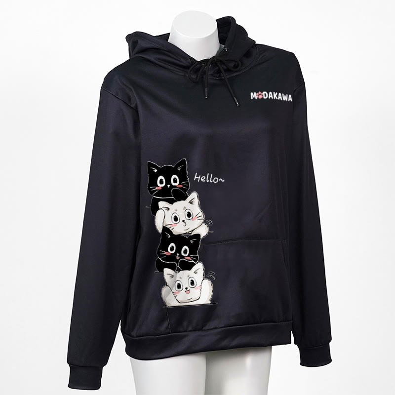 スタックキティレタープリントModakawaカワルーズパーカー - Black - 5XL - image 3