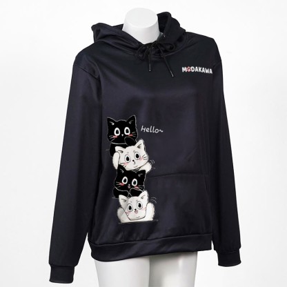 スタックキティレタープリントModakawaカワルーズパーカー - Black - 5XL - image 3