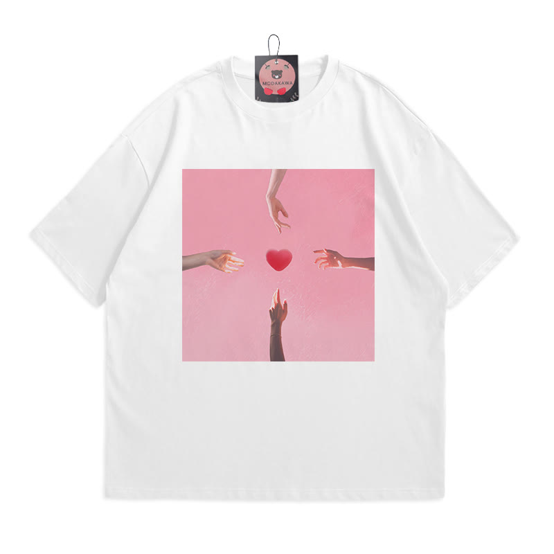 ハートハンドプリントModakawaTシャツ - White - 5XL - image 1