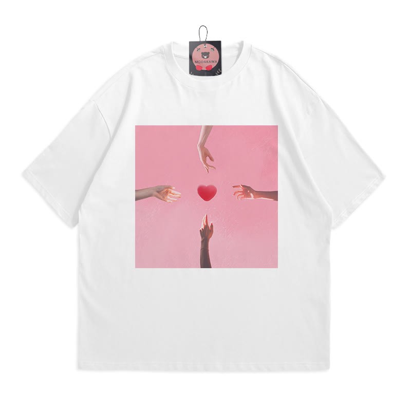 ハートハンドプリントModakawaTシャツ - White - 5XL - image 1