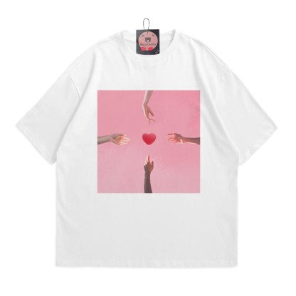 ハートハンドプリントModakawaTシャツ - White - 5XL - image 1