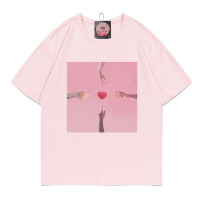 ハートハンドプリントModakawaTシャツ - Pink - 5XL - image 3