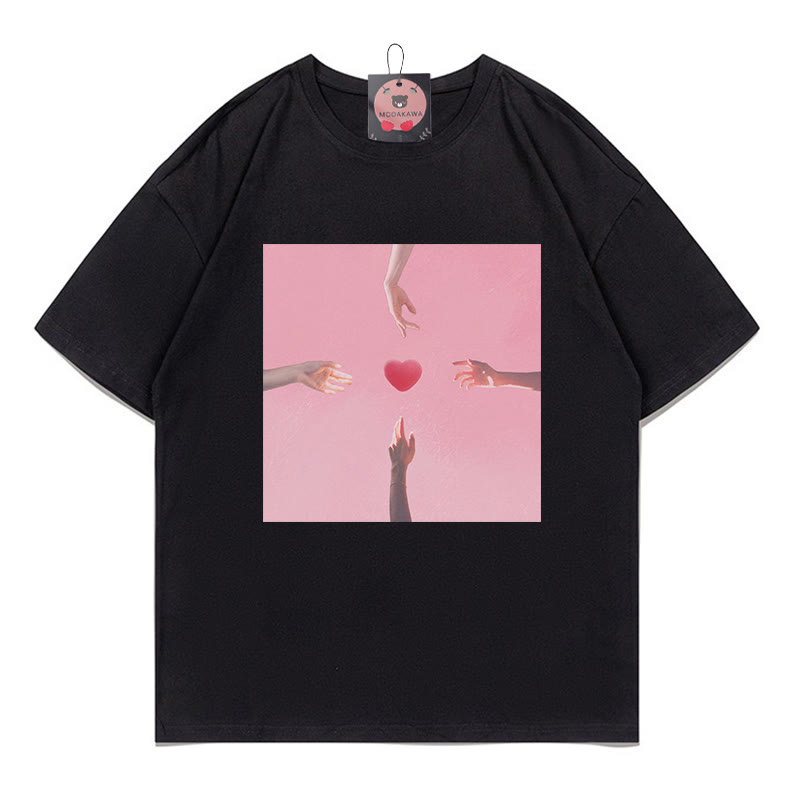 ハートハンドプリントModakawaTシャツ - Black - 5XL - image 2