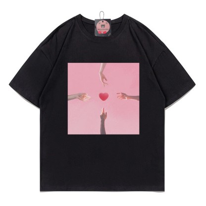 ハートハンドプリントModakawaTシャツ - Black - 5XL - image 2