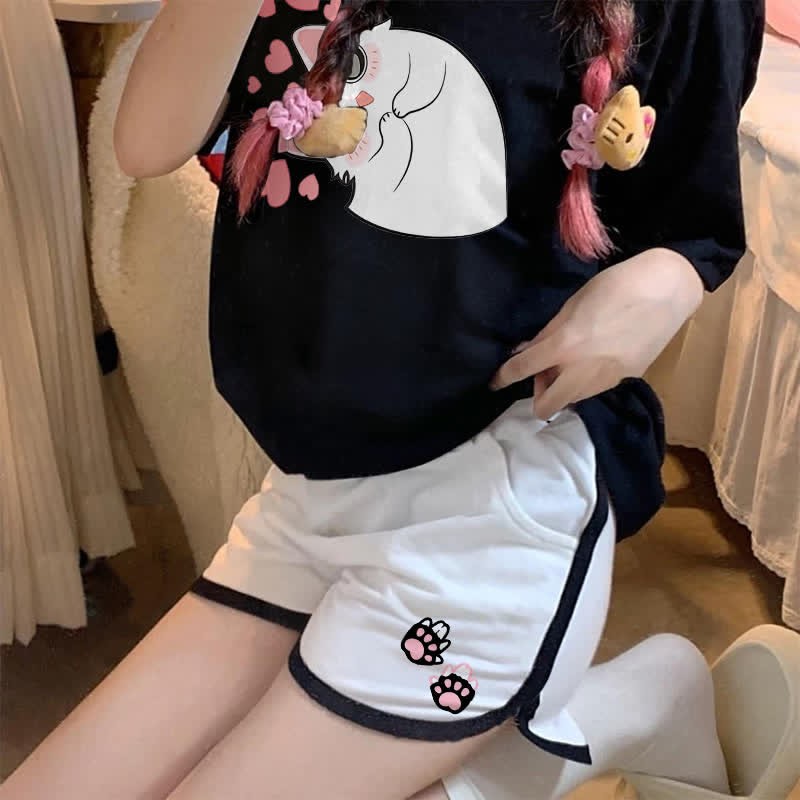 Modakawaカワキュートな猫の爪プリントカジュアルショートパンツ - image 1