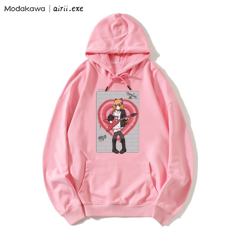 MODAKAWA X airii.exe CHEMICAL ギターガール レタープリントModakawaルーズパーカー - Pink - 5XL - image 3